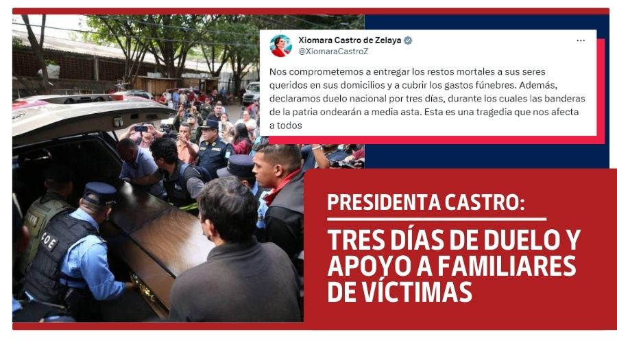 Presidenta Castro: Tres días de duelo y apoyo a familiares de víctimas