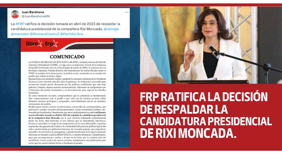 FRP ratifica la decisión de respaldar la candidatura presidencial de Rixi Moncada.