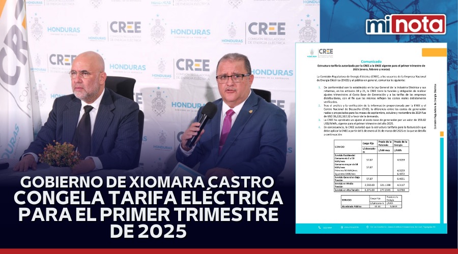 Xiomara Castro congela tarifa eléctrica para primer trimestre del 2025
