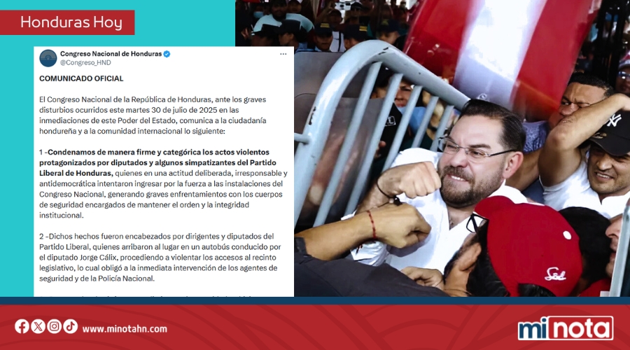 Congreso de Honduras condena «actos violentos» de diputados liberales que pretendían tomarse sus instalaciones