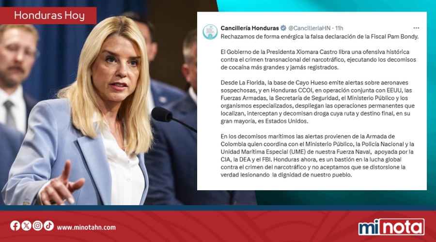 Honduras rechaza acusaciones de la fiscal de EE. UU. y defiende su lucha contra el narcotráfico