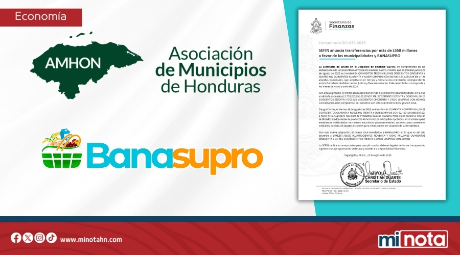 Alcaldías y BANASUPRO reciben más de L558 millones