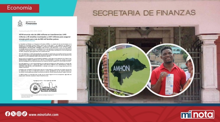 Sefin transferirá L886 millones a municipalidades