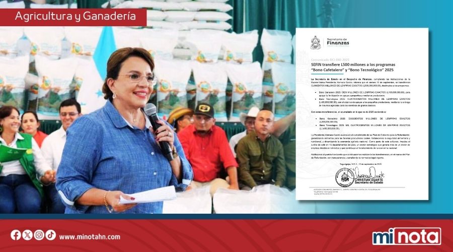 SEFIN aprueba L500 millones para apoyar a productores agrícolas