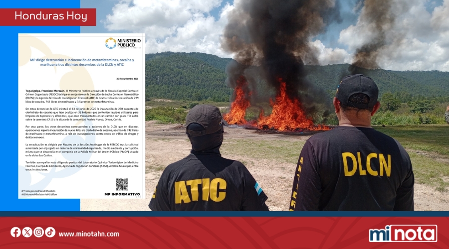 Incineran 239 kilos de cocaína y más de 700 libras de marihuana en Honduras