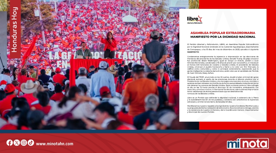 LIBRE condena injerencia de EE. UU. y desconoce resultados electorales