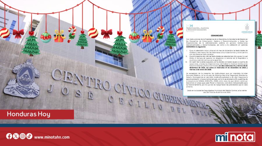 Gobierno decreta asueto especial de fin de año