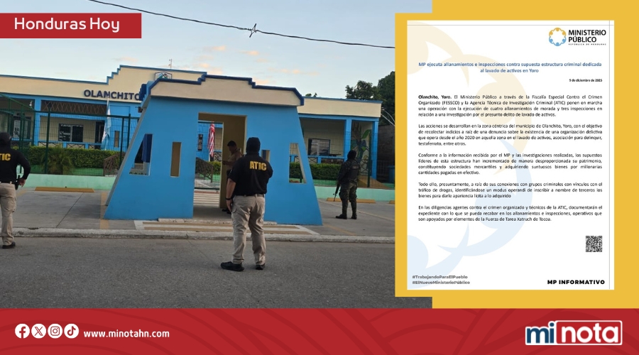 MP ejecuta allanamientos contra supuesta estructura criminal en Yoro
