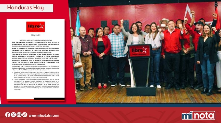 BANCADA DE LIBRE ANUNCIA QUE NO PARTICIPARÁ EN LA DIRECTIVA DEL CONGRESO Y RECHAZA LOS PACTOS DEL BIPARTIDISMO